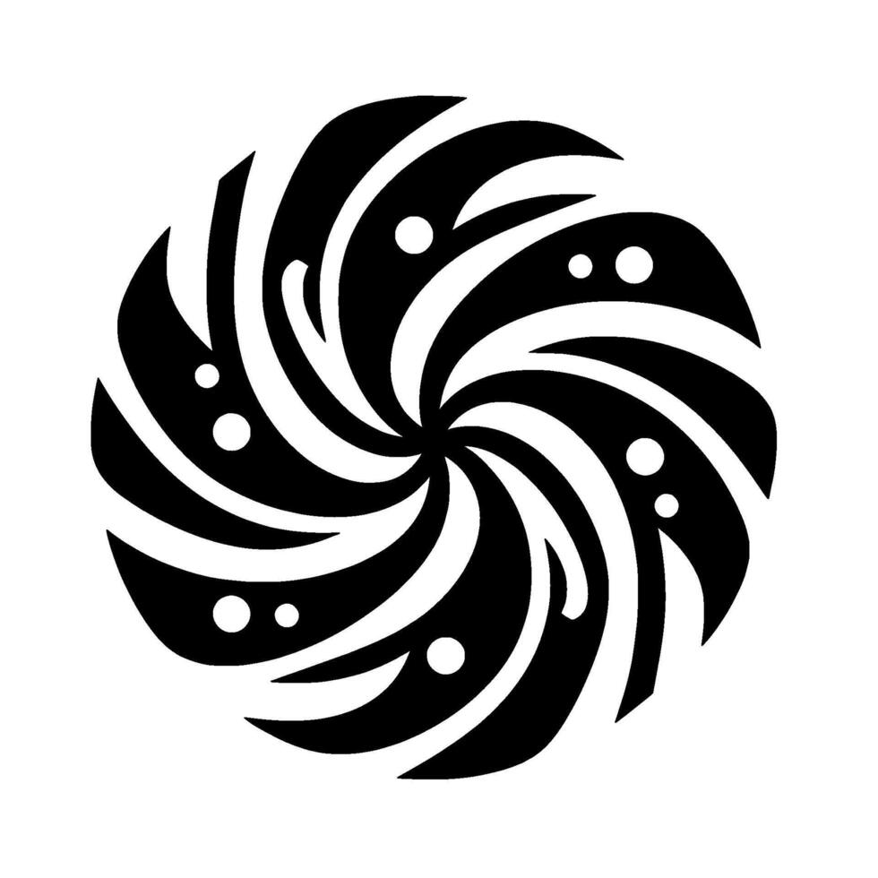 A symmetrical, vortex illustration in contrasting black and white, featuring a swirling, organic with strategically placed white dots. vector