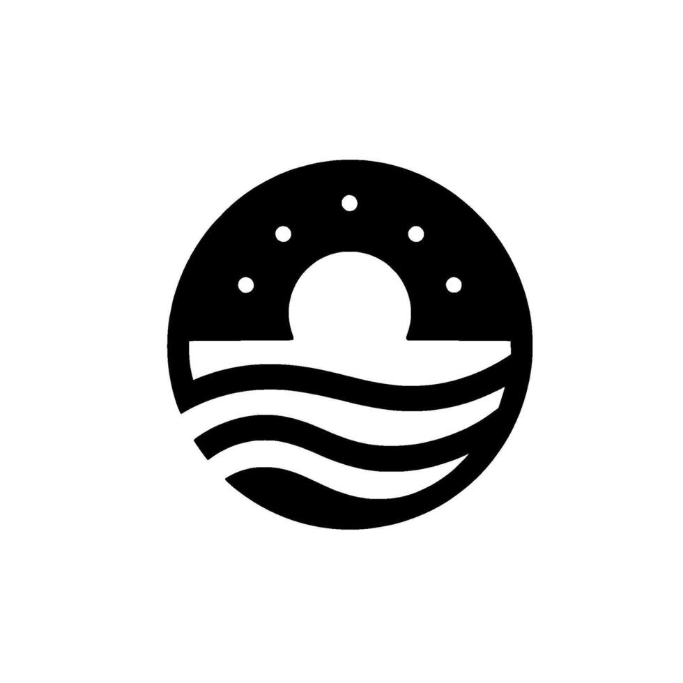 Minimalist Monochrome Illustration Libra Zodiac Symbol Within a Circle, Representing Balance, with Stars Above Wavy Lines. vector