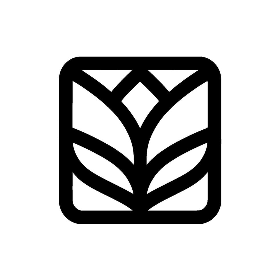 Elegant Botanical Emblem Geometric Floral with Rounded Corners in Bold Black and White, Suggesting Growth and Harmony. vector