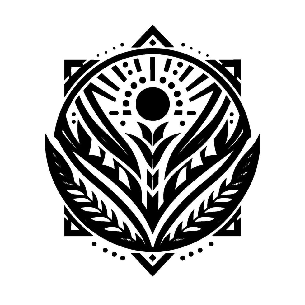 Intricate Tribal Mandala with Geometric Floral , Sunburst Center, Within a Square and Circle Composition. vector