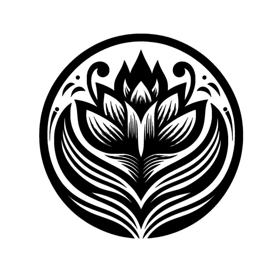 Intricate Black and White Lotus Mandala in a Circle Elegant, Geometric Floral Art. vector