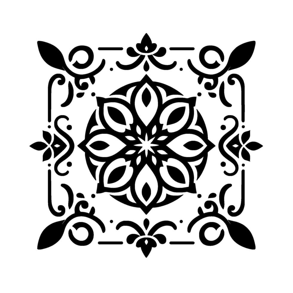 Intricate Black White Geometric Floral Mandala with Decorative Frame, Ornamental Pattern on White Background vector