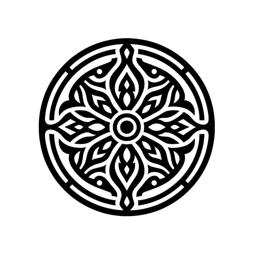 Intricate Black and White Circular Mandala Featuring Floral and Geometric Elements on a Clean White Background. vector