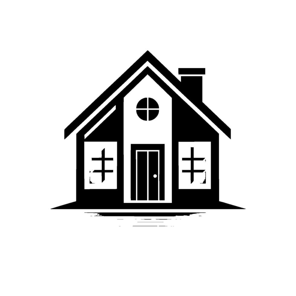 A clean, stylized architectural illustration of a house featuring simple geometric shapes with a minimalist aesthetic and a grayscale color scheme. vector