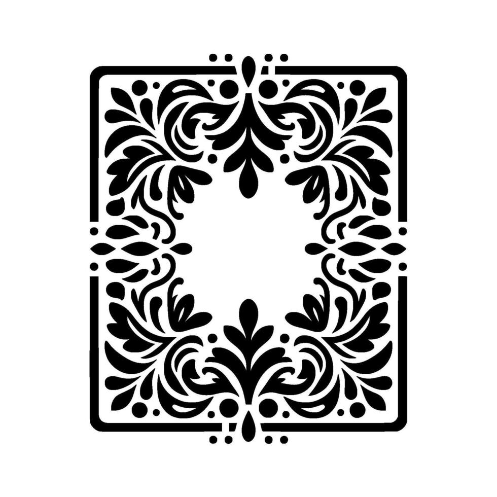Intricate Floral Frame A Symmetrical Black and White Flourish with Foliage and Detailed Ornate Elements. vector