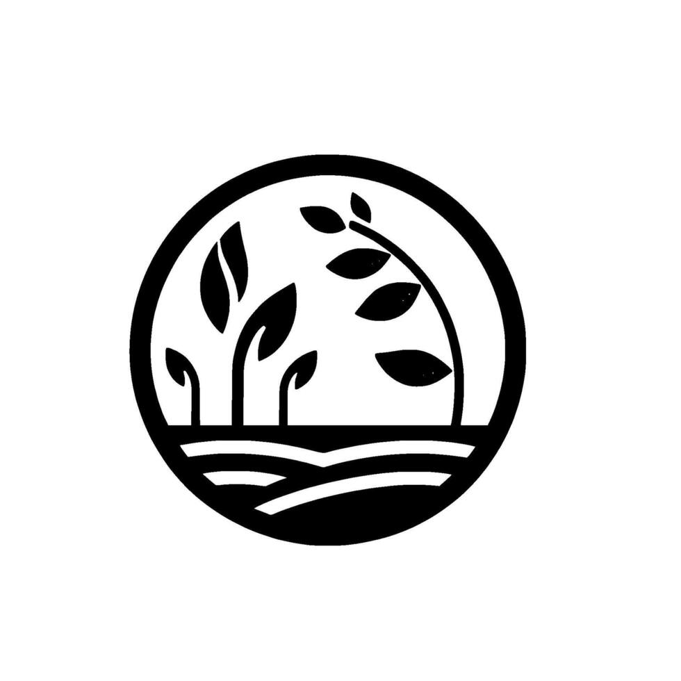 Minimalist monochrome depicting stylized plant growth within a circular frame, suggesting organic life and sustainable practices. vector