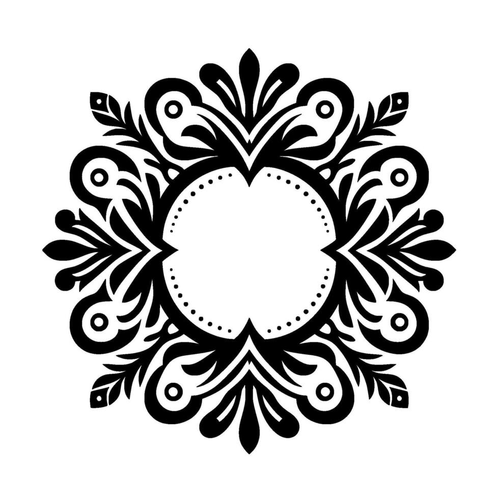 Intricate Black and White Ornament with Floral and Geometric Elements, Circular Frame vector
