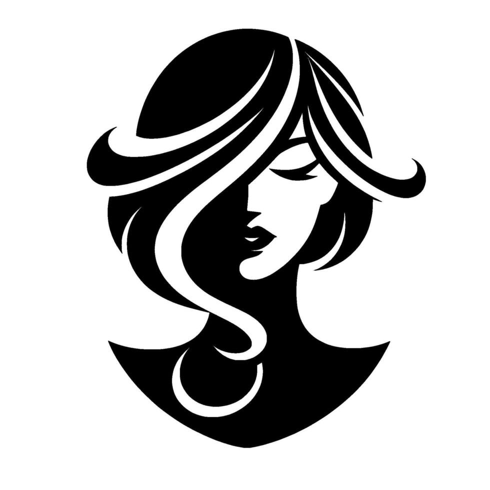 Elegant Silhouette A Black and White Illustration of a Woman with Flowing Hair, Gracefully Obscuring Half Her Face. vector