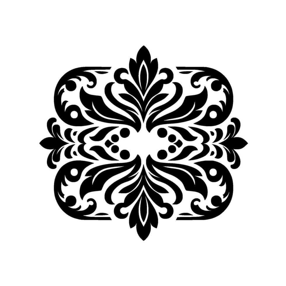 Ornate Black and White Damask Featuring Floral Elements, Symmetrical Composition, and Detailed Scrollwork on a Clean White Background. vector