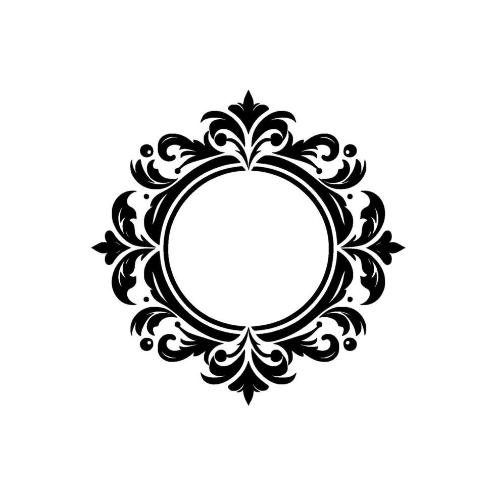 Elegant Black and White Circular Floral Frame with Ornate Foliage and Empty Center on a Clean Background. vector