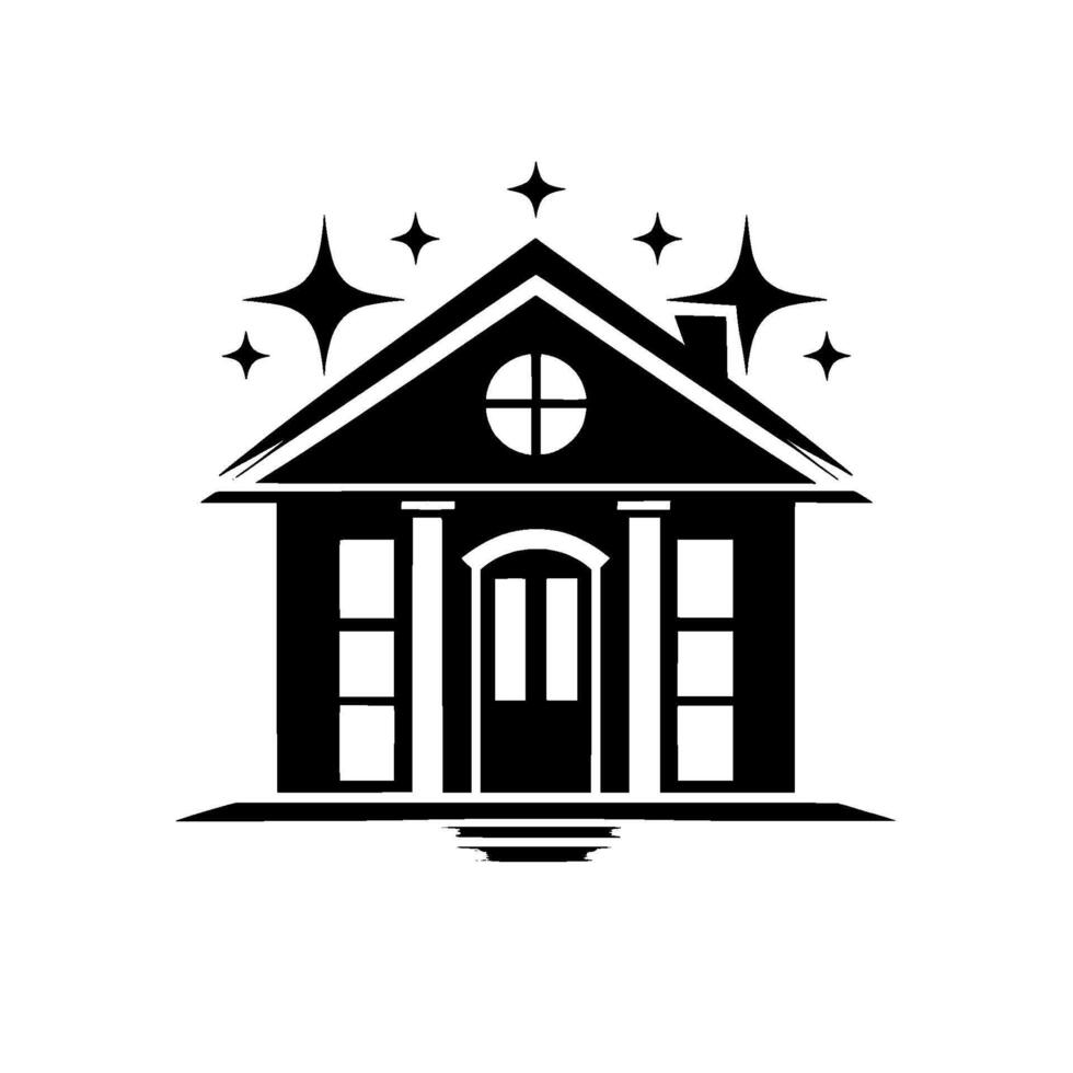 Clean house silhouette with sparkling star accents, conveying freshness and home comfort, set against a pure white backdrop, showcasing a classic architectural . vector