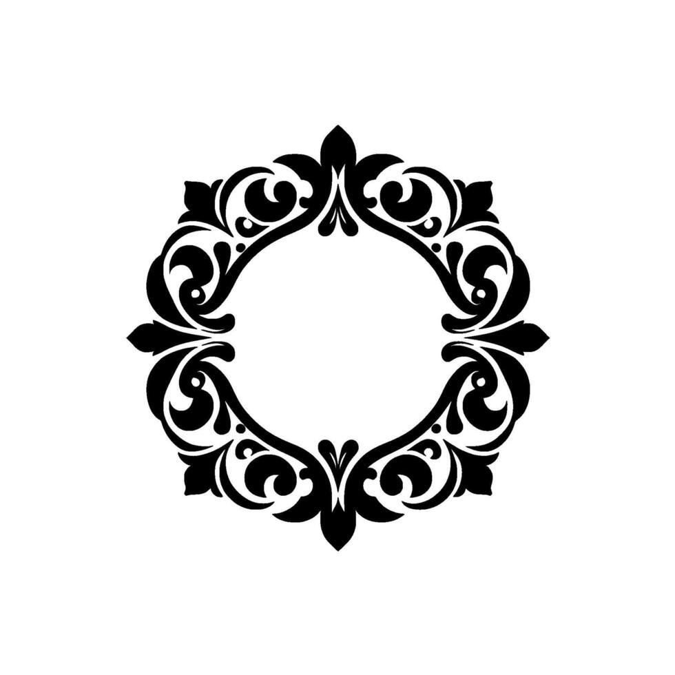 Intricate Black Floral Ornament with a Circular Center, Exuding Elegance and Vintage Charm, Isolated on a White Background. vector
