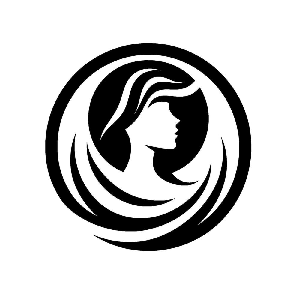 Elegant Silhouette of a Woman in a Circle A minimalist black and white evoking beauty, grace, and a sense of timelessness. vector