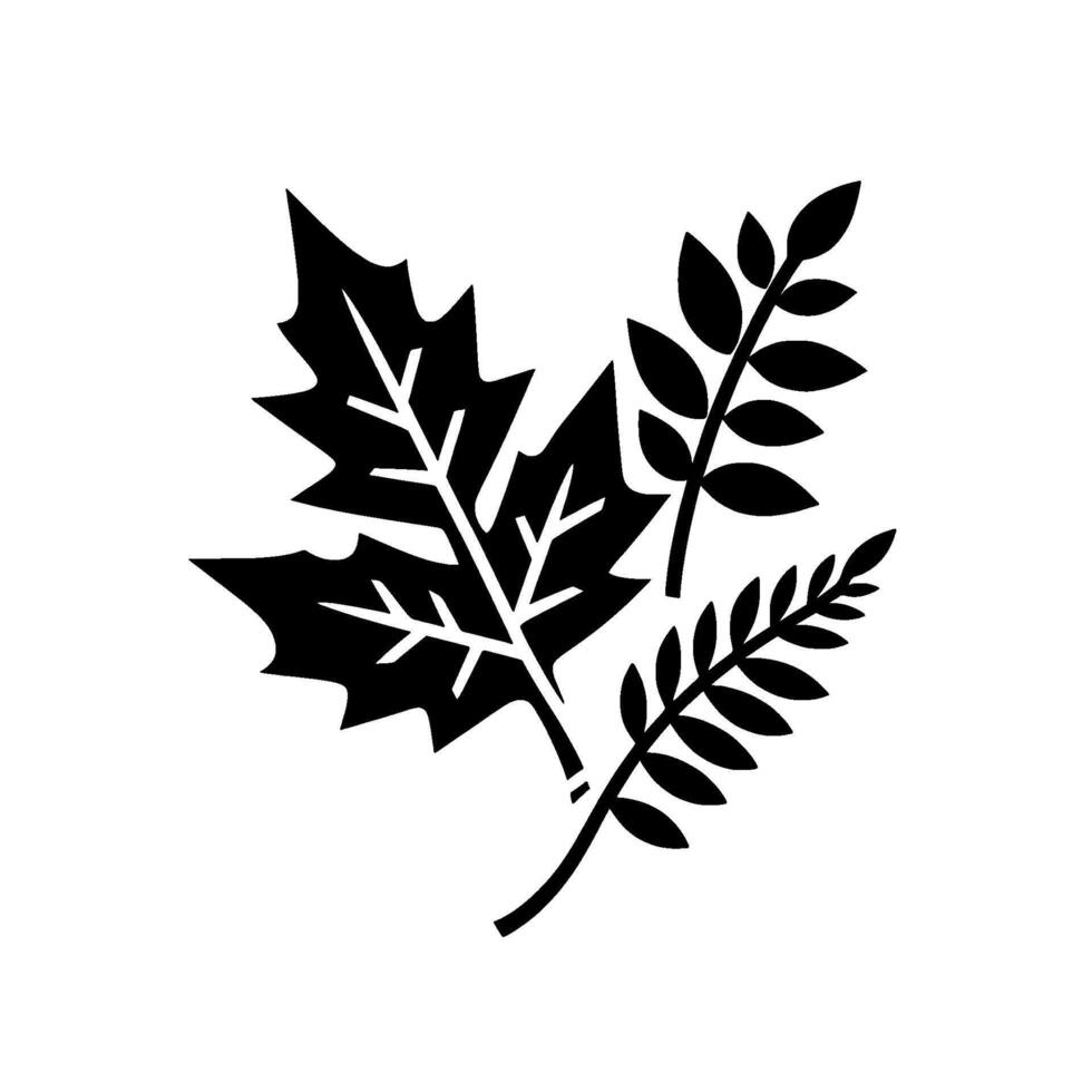 Monochromatic Botanical Composition A Stylized Arrangement of Three Leafy Elements in Black and White, Evoking Natures Simplicity. vector