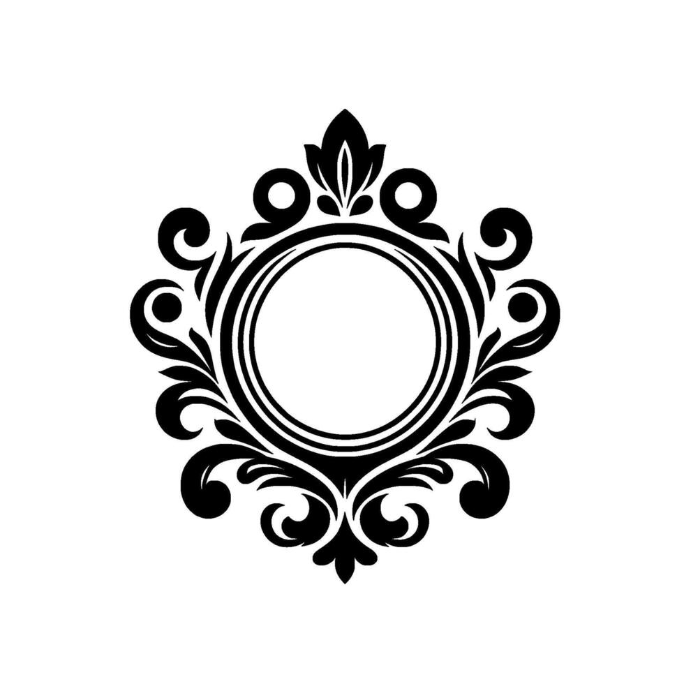 Elegant Black and White Ornamental Frame with Intricate Leafy Scrolls and a Central Circular Space. vector