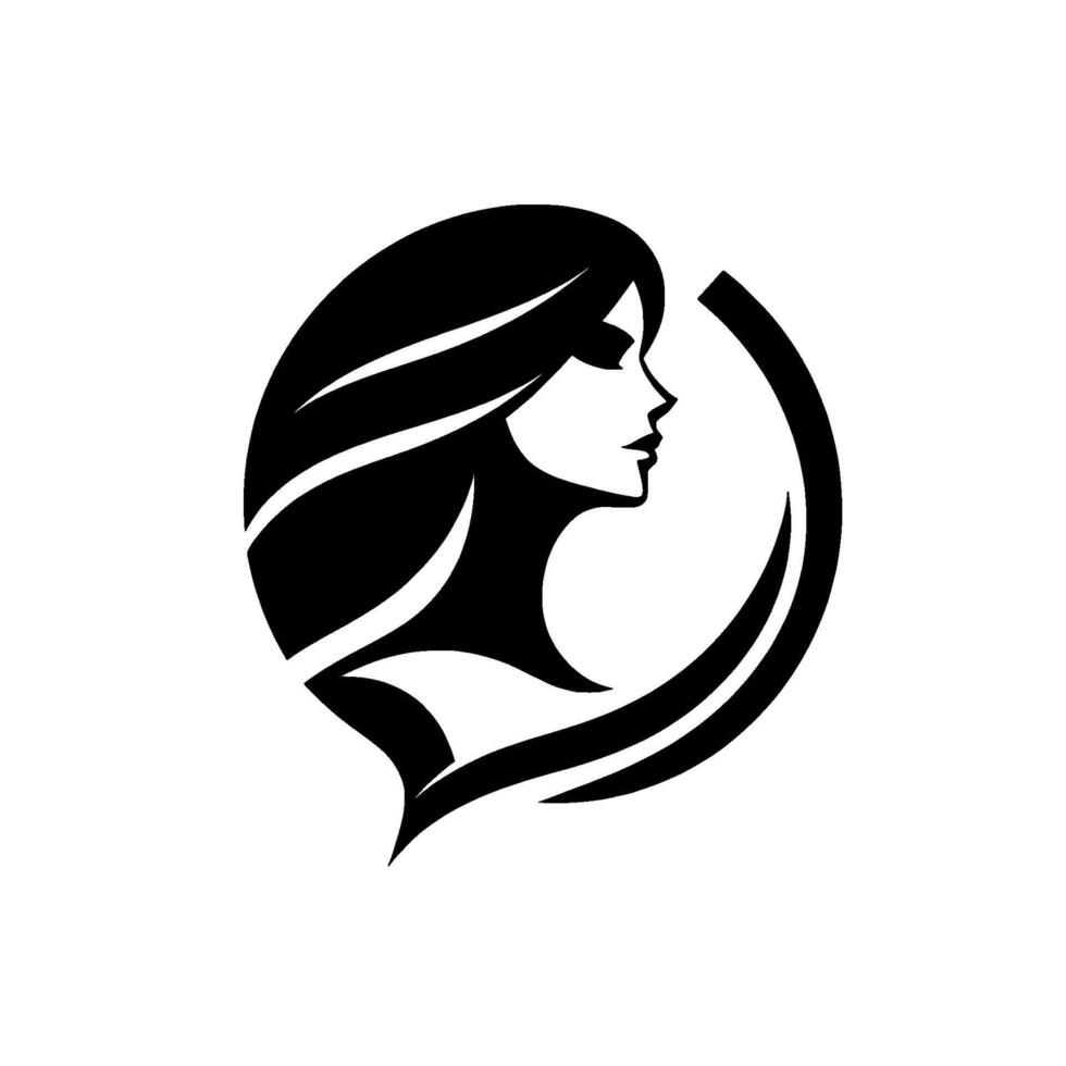 Elegant Silhouette A Black and White of a Womans Profile Within a Circular Frame. vector