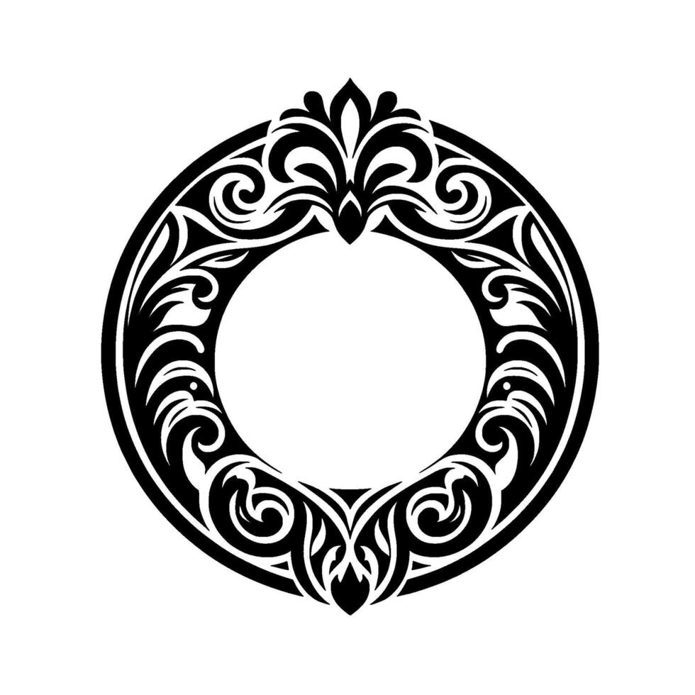 Intricate Black and White Circular Ornament with Floral and Swirl Designs, on a Clean White Background, Suggesting Elegance. vector