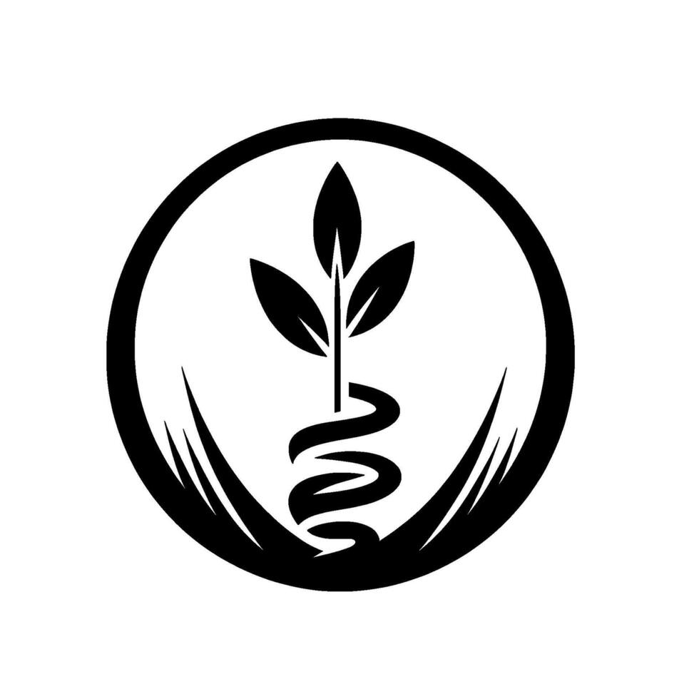 Elegant Black and White A stylized plant within a circular frame, representing growth, health and balance, with clean lines and minimalist aesthetic. vector