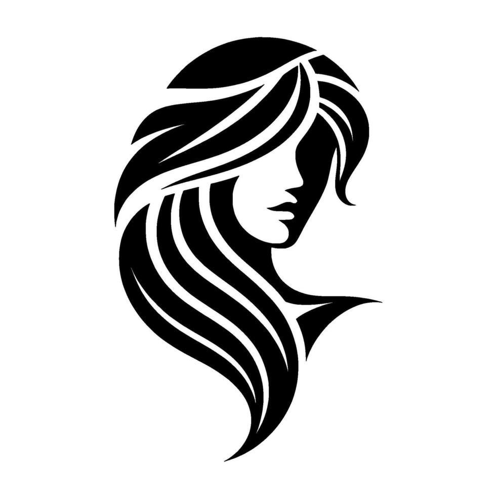 Elegant Black and White Silhouette of a Woman with Flowing Hair, Symbolic of Beauty and Femininity, Clean Lines on White Background. vector