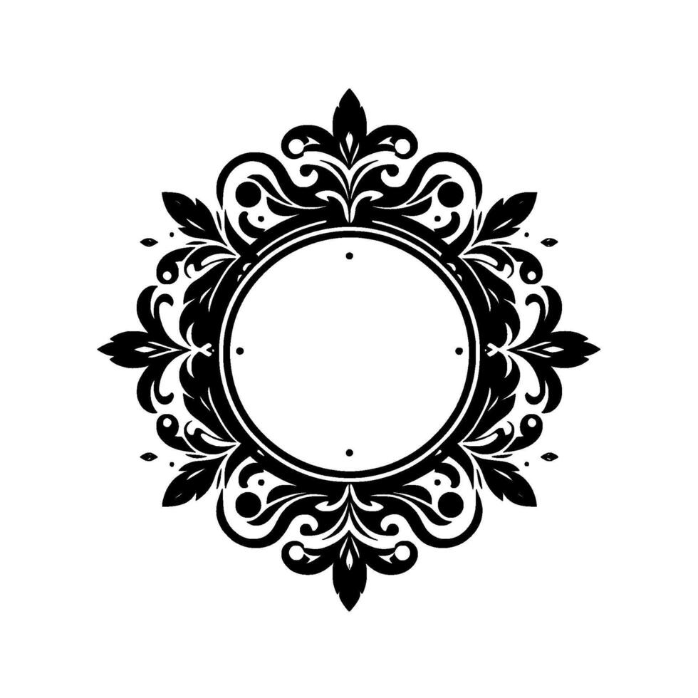 Elegant black and white floral , centered around a blank circular space, evoking classic aesthetic. vector