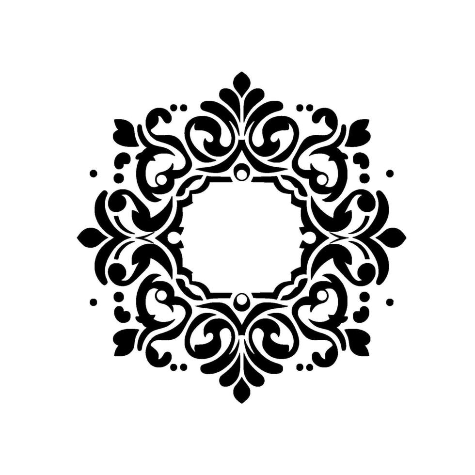 Intricate Black and White Floral Mandala with a Circular Frame and Decorative Elements on a Clean White Background. vector