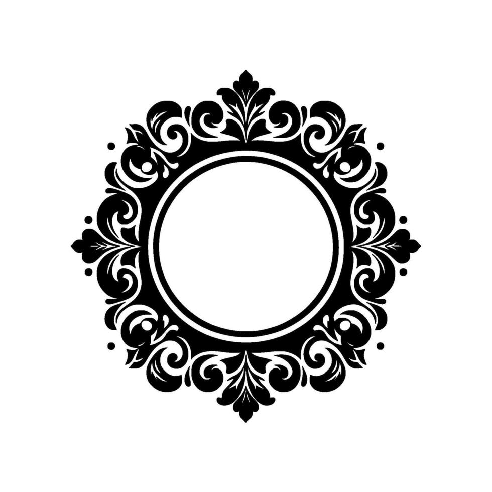 Ornate Black and White Floral Frame with Circle Center on a White Background, Classic Decorative . vector