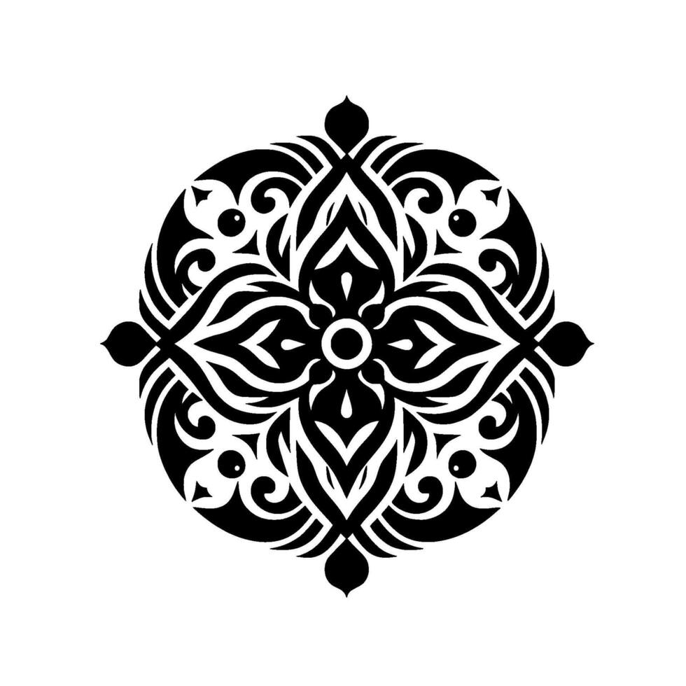 Intricate Black and White Mandala , Symmetrical Floral Pattern with Ornate Details, Set Against a Clean White Background. vector