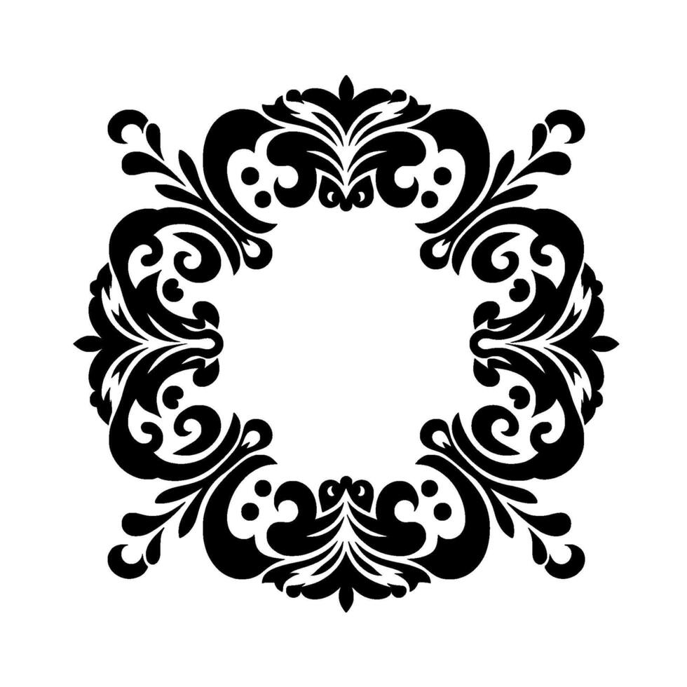 Intricate Black and White Ornamental Circular Composed of Floral Motifs, Showcasing a Baroque and Elegant Aesthetic. vector