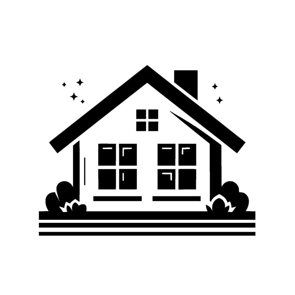Minimalist Black and White House with Star Accents, Showcasing a Modern and Clean Aesthetic, Ideal for Real Estate or Home Concepts. vector