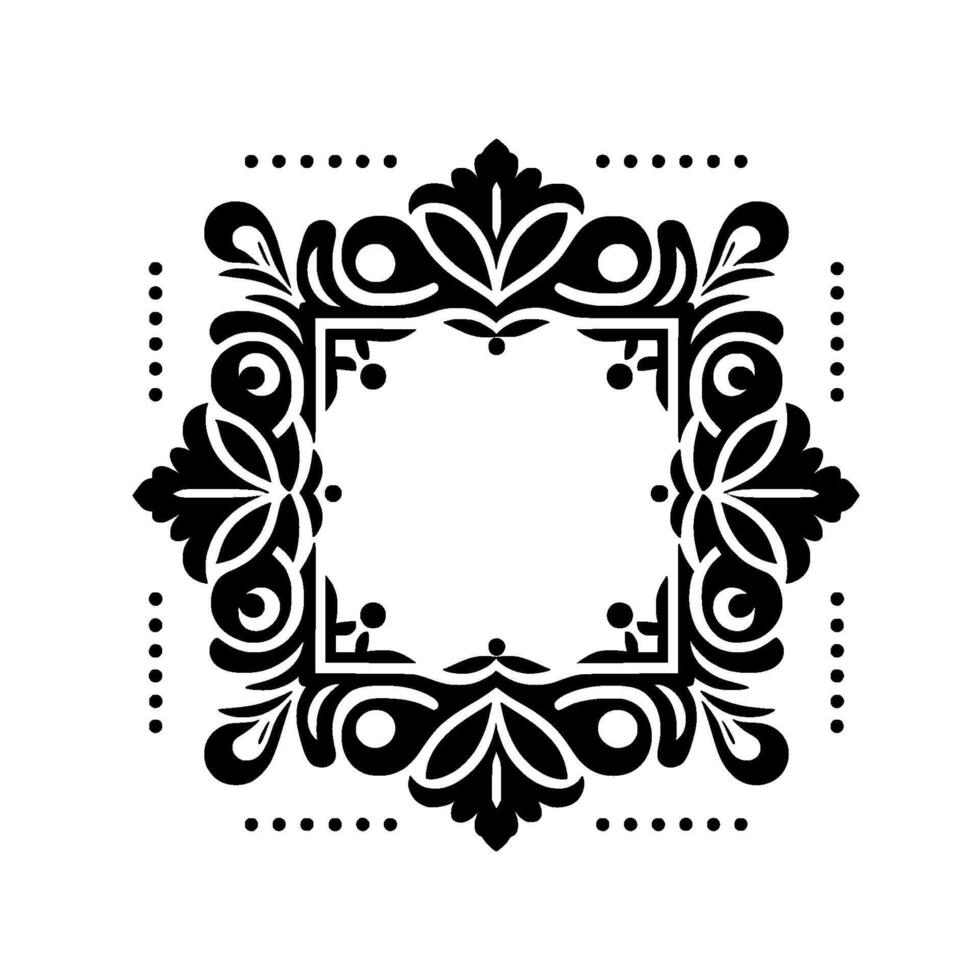 Intricate Black and White Floral Frame Featuring Ornamental Flourishes, and Symmetrical Details. vector