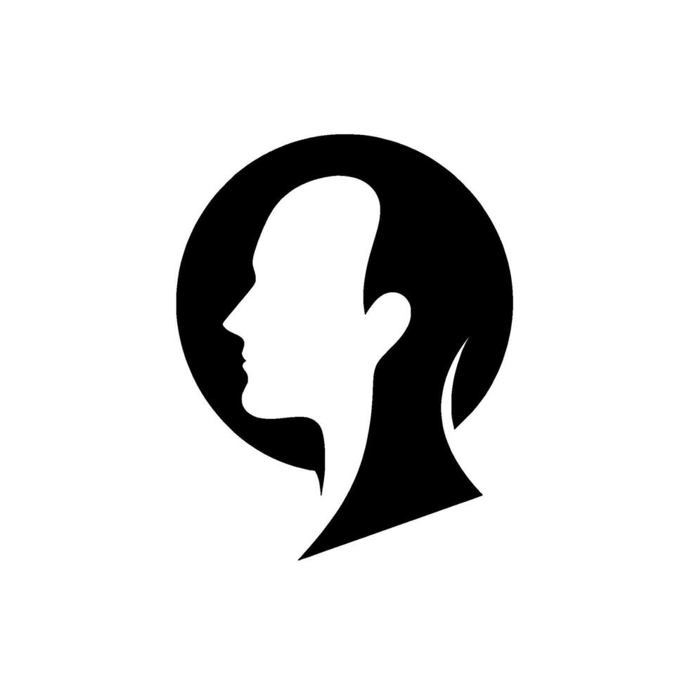 Stylized Silhouette of a Human Profile in a Circle A minimalist black and white emphasizing the face with a serene, introspective quality. vector