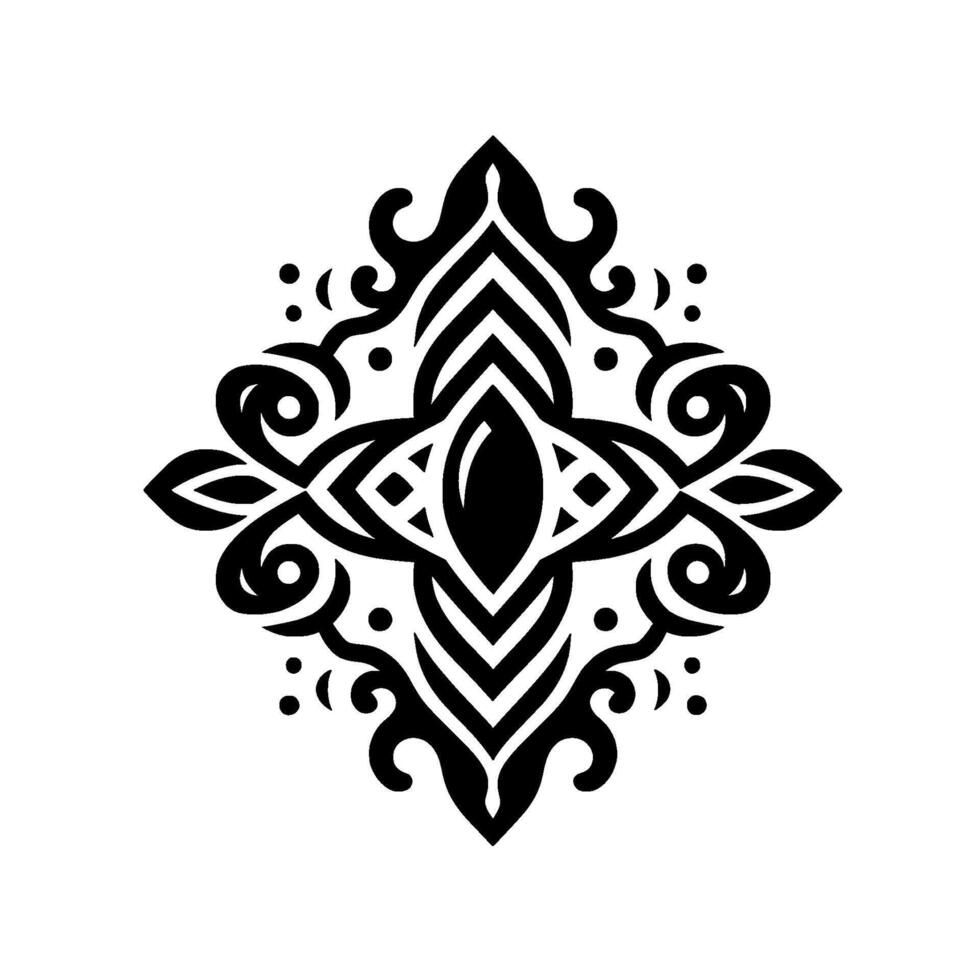 Symmetrical Black and White Ornament Detailed, Ornate with Curlicues, Floral Elements, and Geometric Forms on a Clean White Background. vector