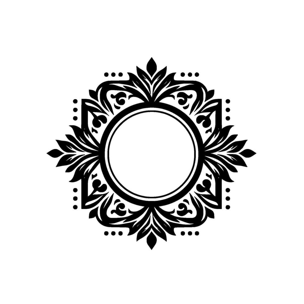 Elegant Black and White Circular Floral Frame with Ornate Leafy Embellishments for Decorative , Perfect for Logos and Emblems. vector