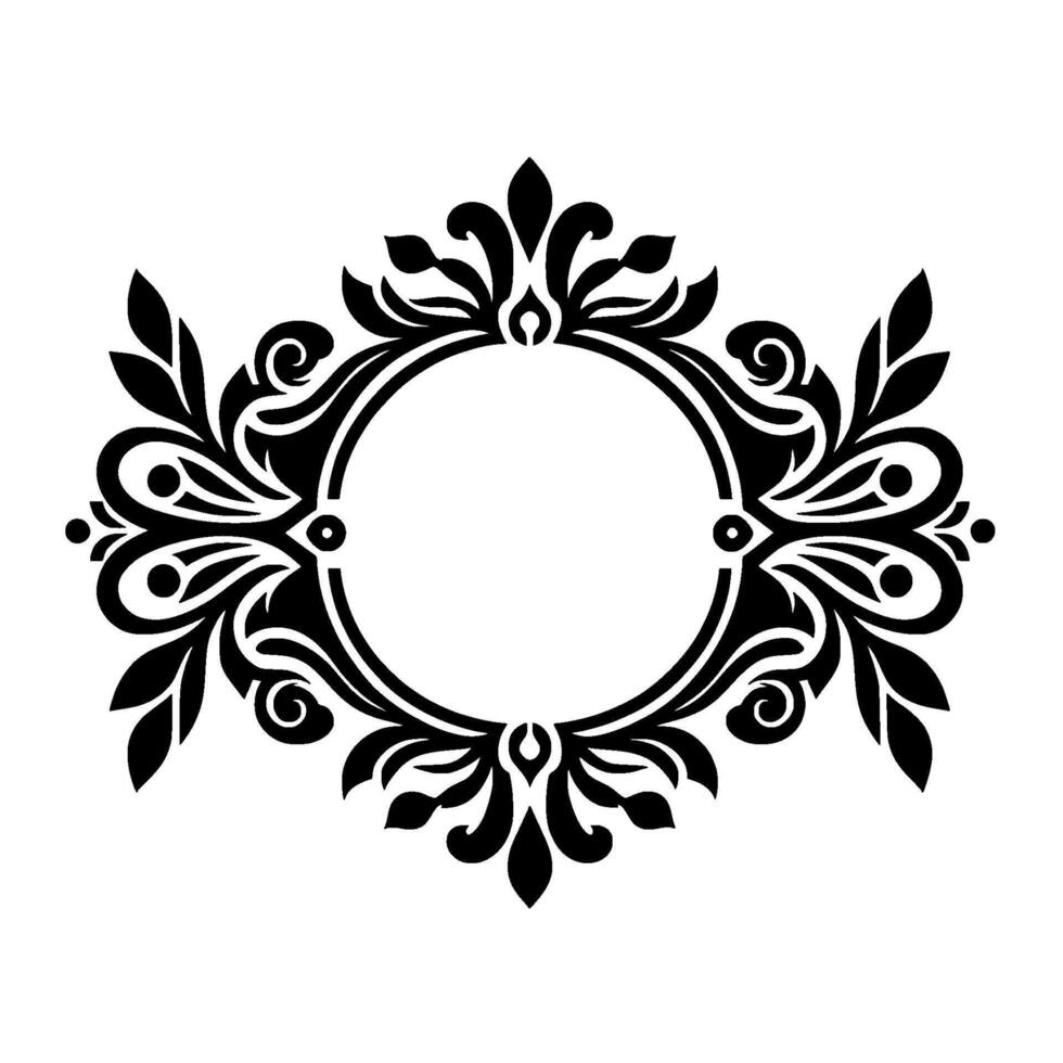 Elegant Black and White Floral Frame with a Central Circular Void, Suitable for Text or Integration. vector