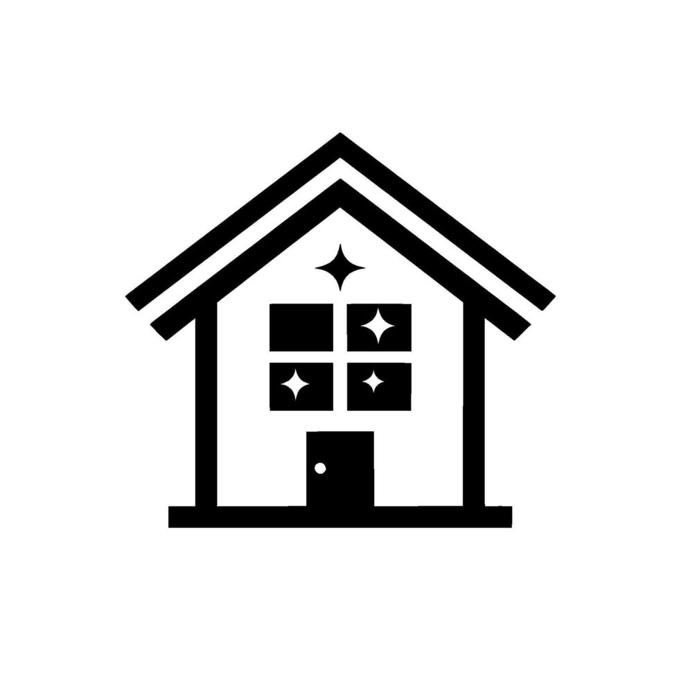 Clean Home Simple black and white illustration of a house with sparkling windows and a minimalist , suggesting freshness. vector
