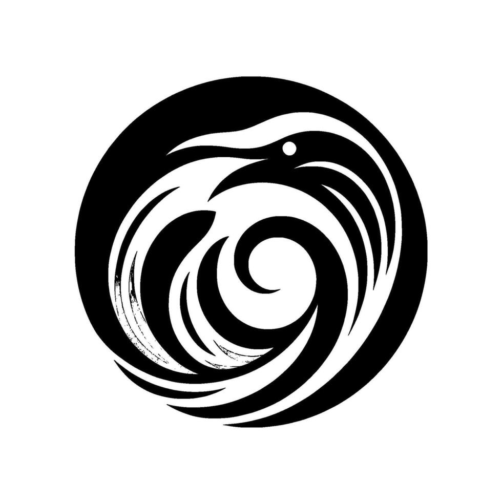 Black and White Circular Stylized Bird Formed by Swirling Waves, Minimalist , Modern Aesthetic vector