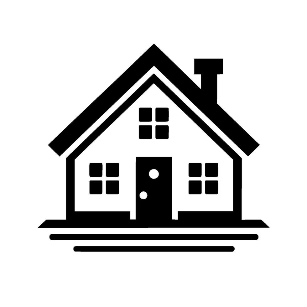 Minimalist Monochrome House A Representation of a Simple Home with Chimney, Windows, and Door. vector