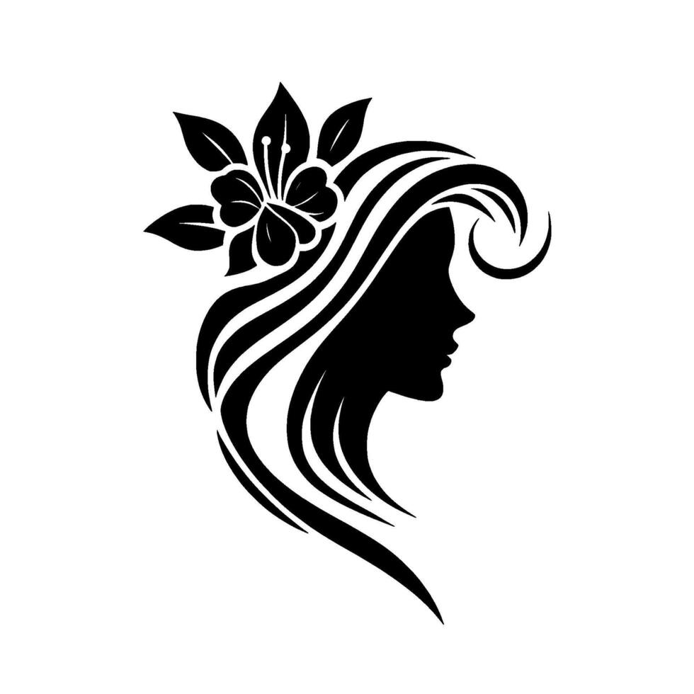 Elegant Silhouette of a Woman Adorned with a Floral Hairpiece, Depicting Grace and Femininity. vector
