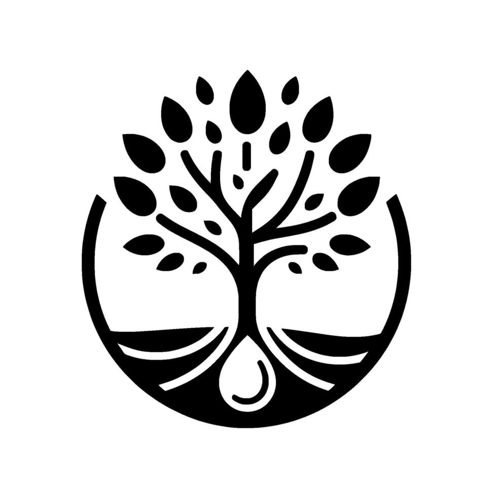 Minimalist Black and White Tree of Life Symbol Encapsulated in a Circle, Suggesting Growth, Harmony, and Natures Balance. vector