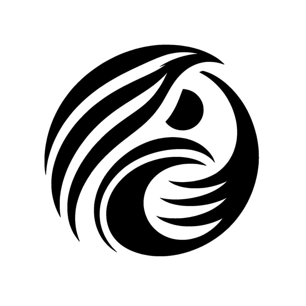 Abstract YinYang inspired featuring curved black shapes and lines forming a stylized bird or owl against a clean white background. vector