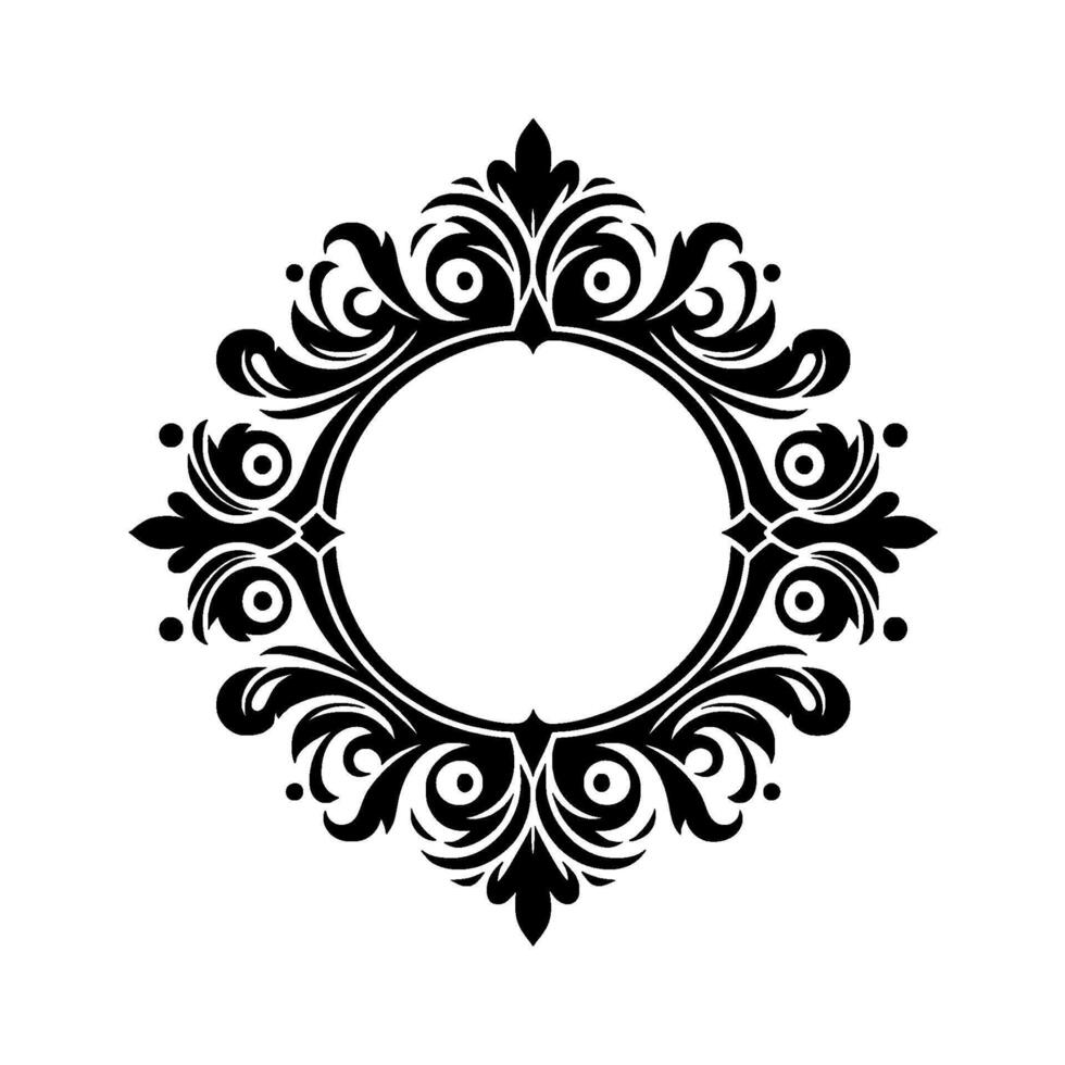 Intricate Black and White Circular Frame with Detailed Floral and Swirl Embellishments, Perfect for Invitations or Decorations vector
