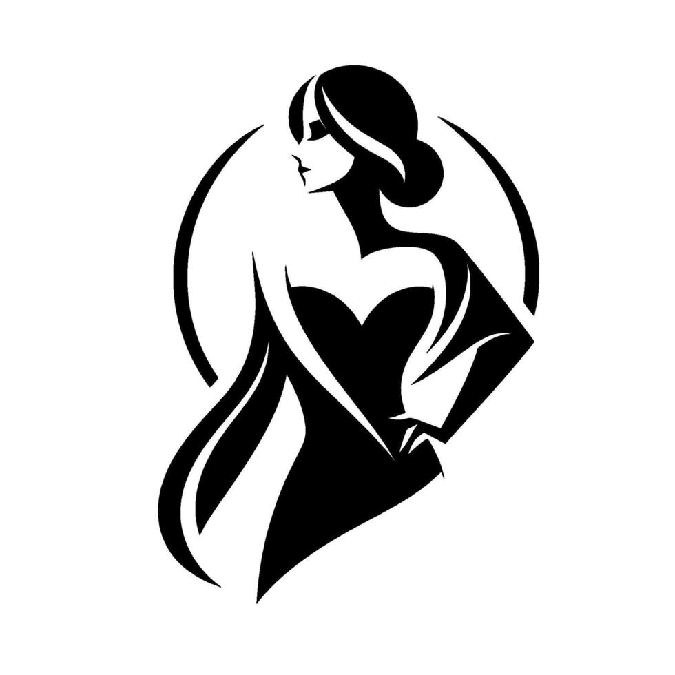 Elegant Silhouette A stylish woman in a classic black dress, a representation of beauty and sophistication against a white backdrop. vector