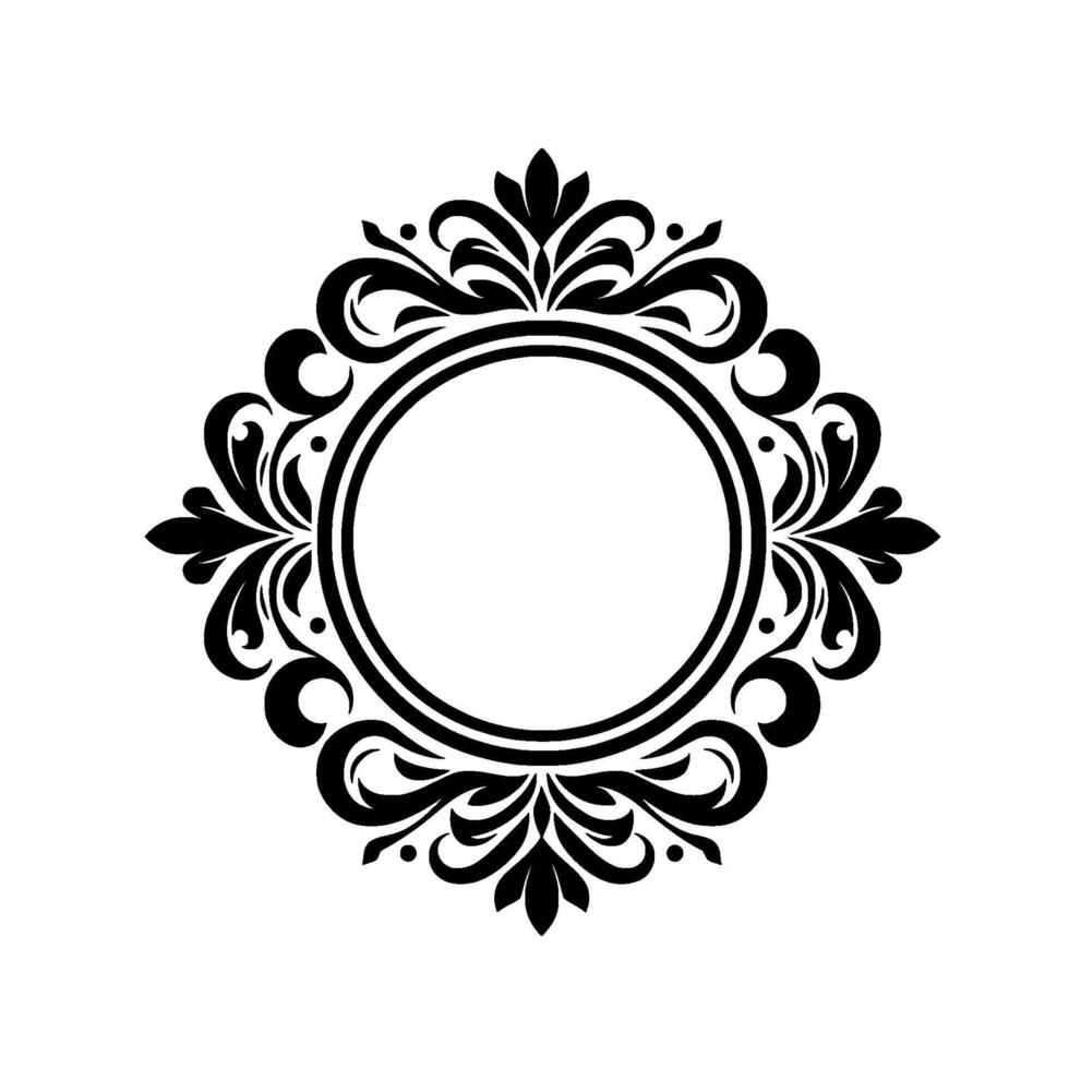 Ornate Black and White Circular Frame with Floral and Swirl on White Background, Perfect for Branding or Invitation . vector