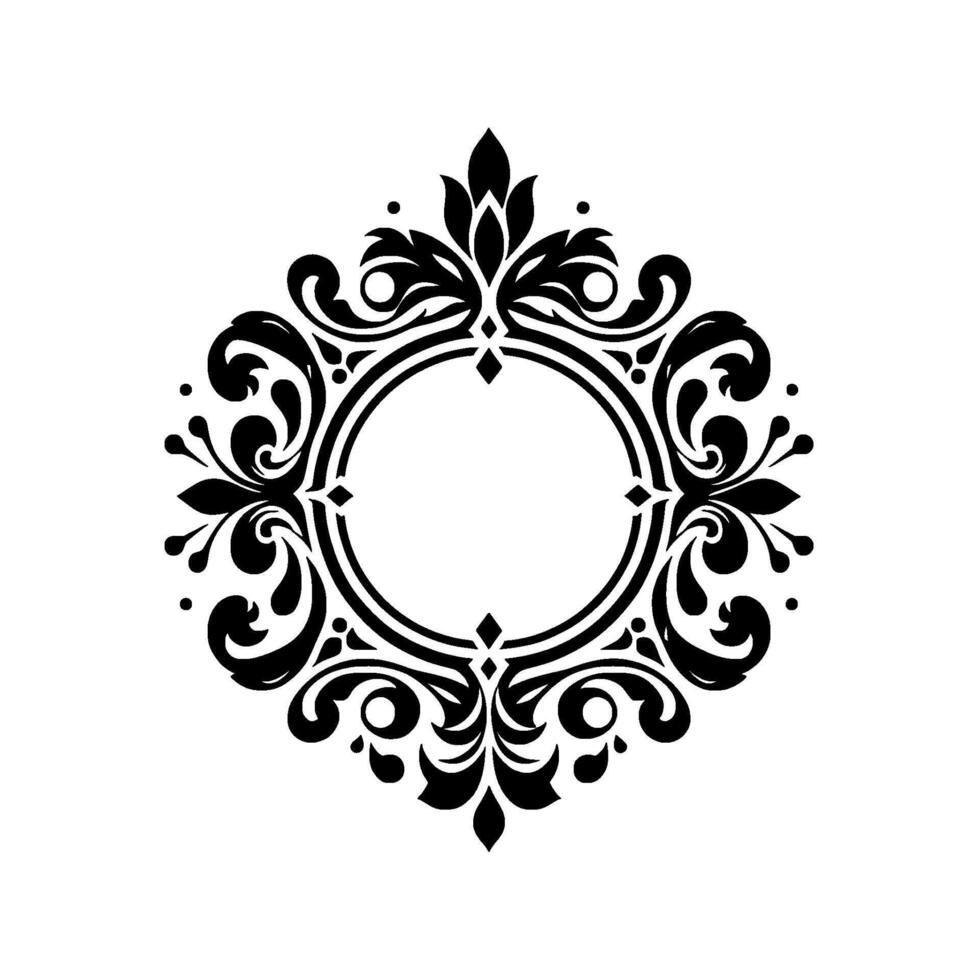 Intricate Black and White Circular Floral A Symmetrical, Detailed Pattern with a Central Empty Space for Text or Elements. vector