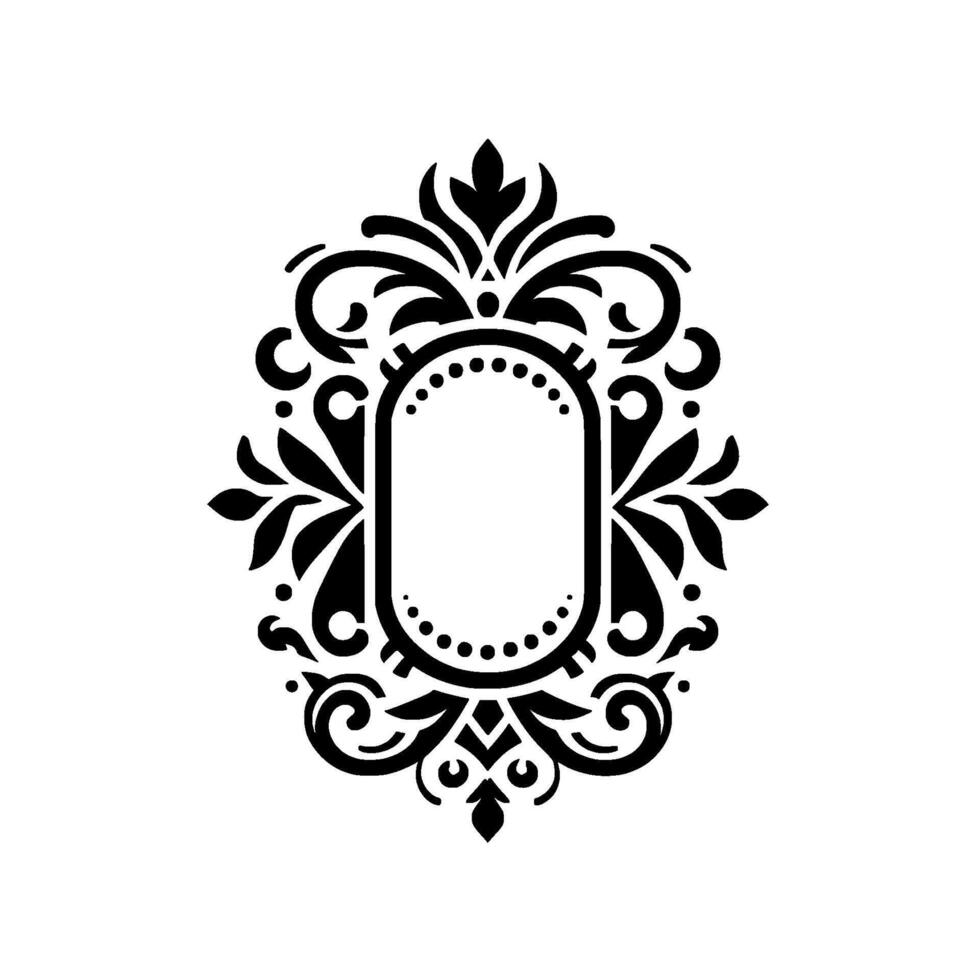 Ornate Black and White Oval Frame with Floral and Scroll Elements, Elegant and Decorative. vector