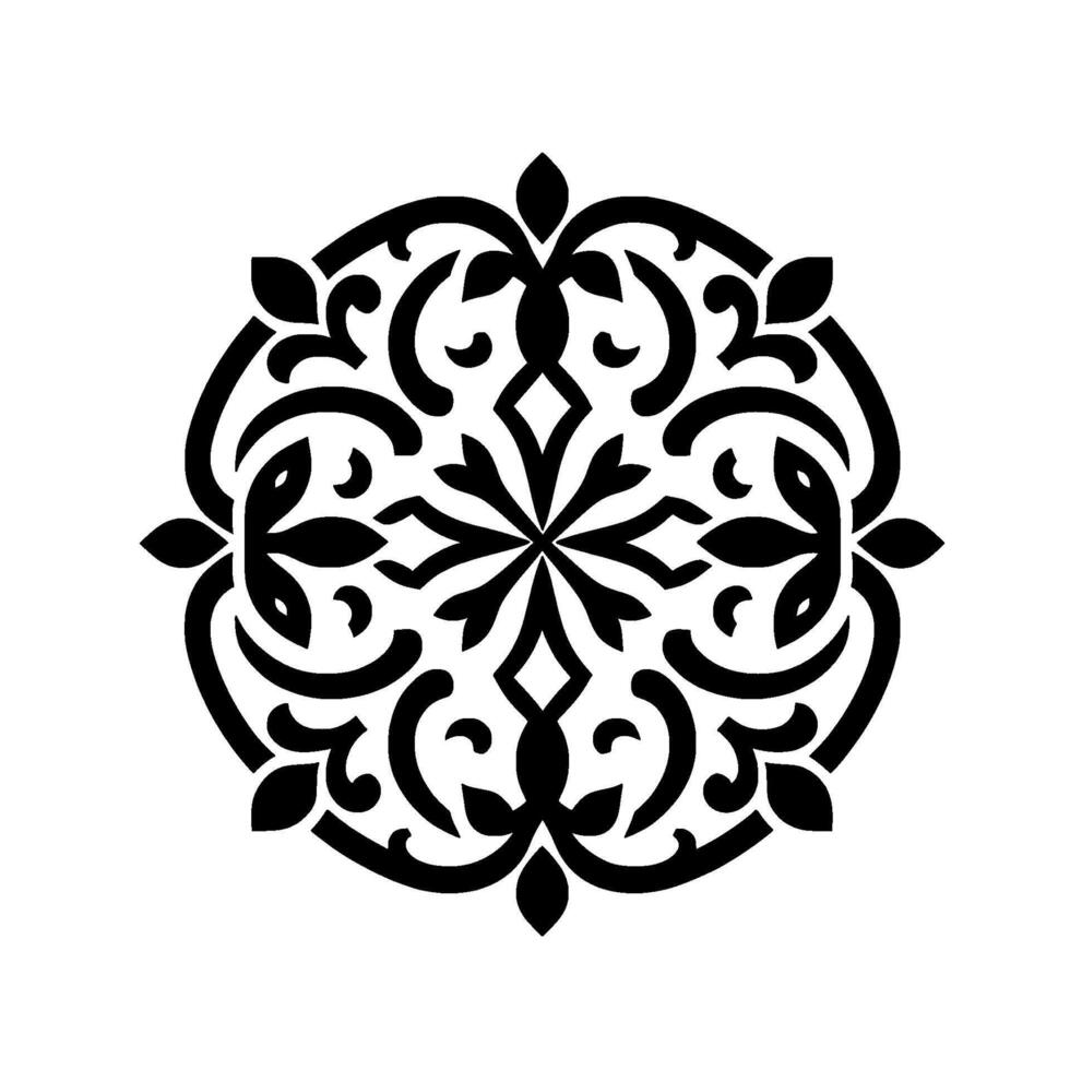Symmetrical Black and White Mandala Featuring Intricate Floral and Geometric Elements, Representing Harmony and Balance. vector