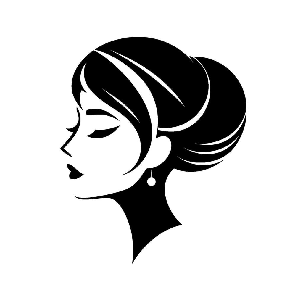 Elegant Black and White Silhouette of a Woman with Updo and Pearl Earring, Exuding Sophistication and Grace. vector
