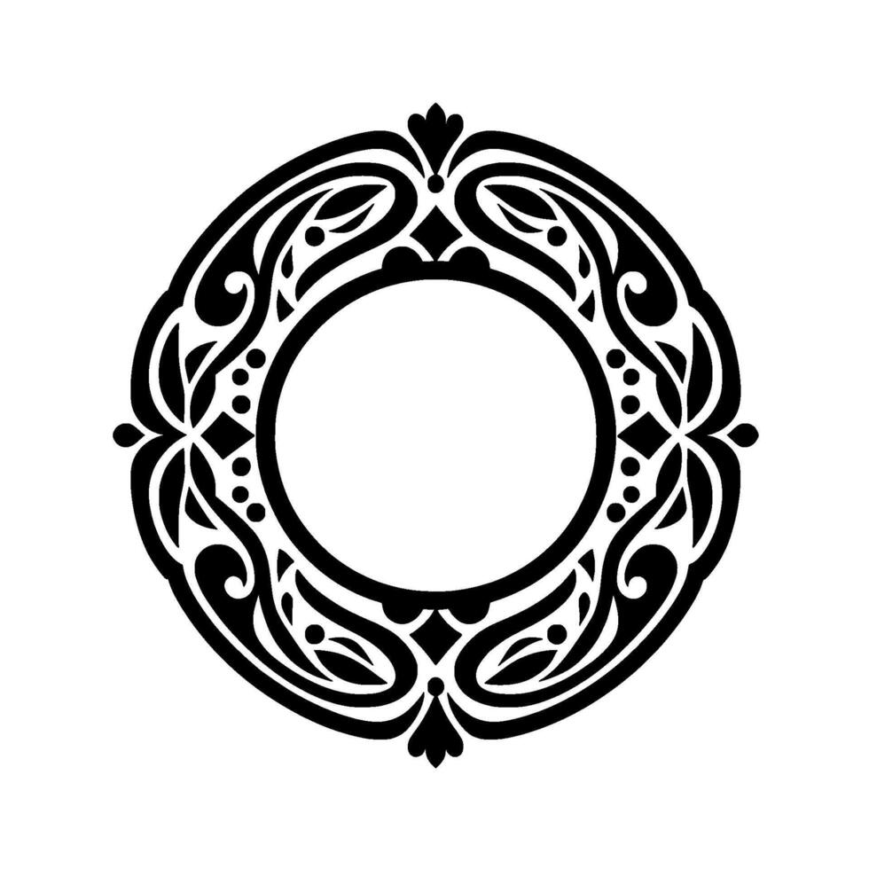 Intricate Black and White Circular Ornament with Detailed Floral and Geometric Patterns, Creating a Decorative Frame. vector