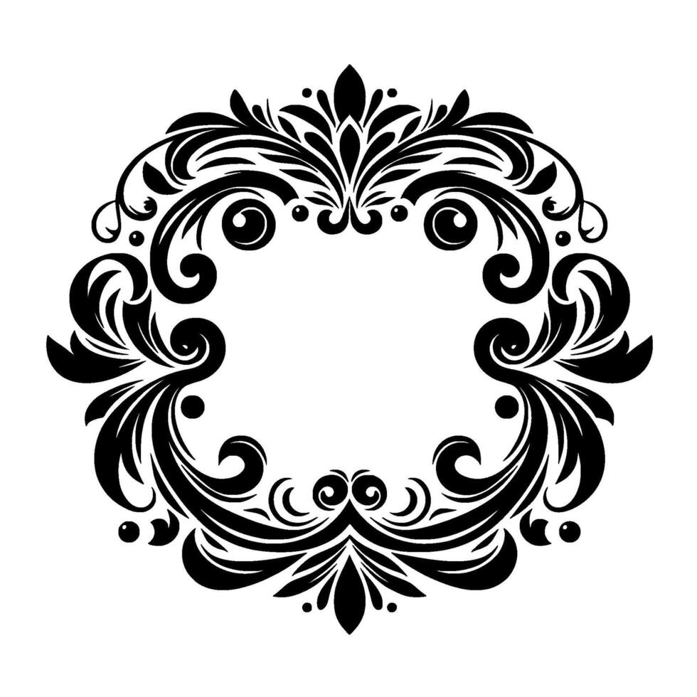 Elegant Black and White Floral Swirl Ornament, a Symmetrical for Decorative Use, in a Circular Formation. vector