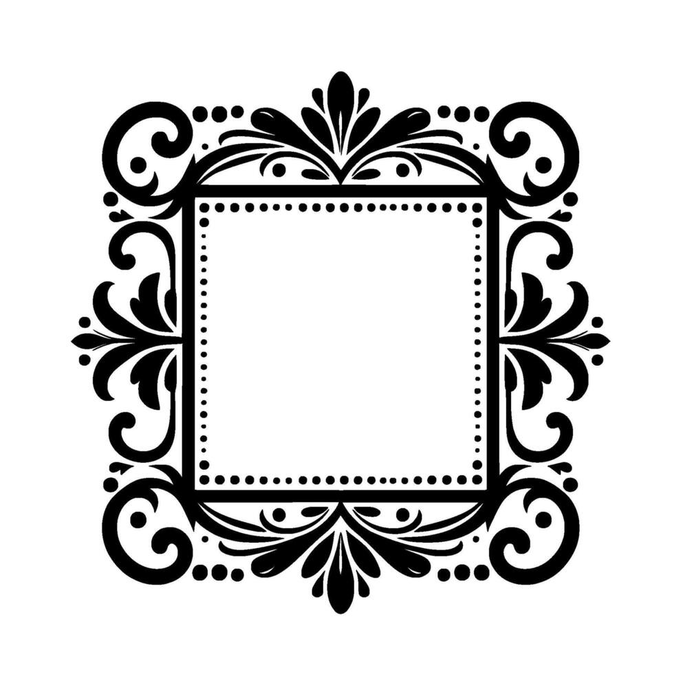 Ornate Black and White Square Frame with Flourishes, Swirls, and Floral Elements for Elegant . vector